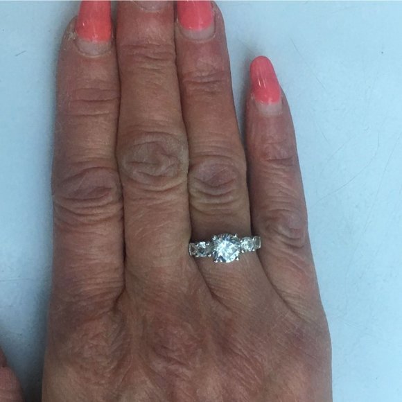 Sterling Silver Solitaire With Accents Cubic Zirconia Engagement Ring, Size 9 - Picture 3 of 11